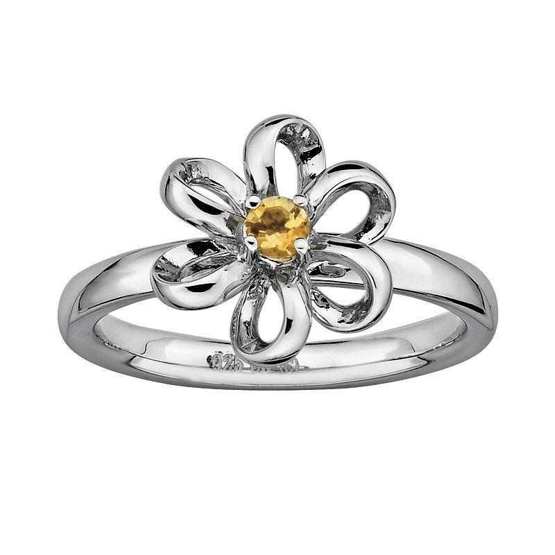 Stacks & Stones Sterling Silver Citrine Flower Stack Ring, Womens Orange Product Image