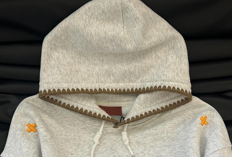 Embroidered Contrast Trim Drawstring Hoodie Product Image