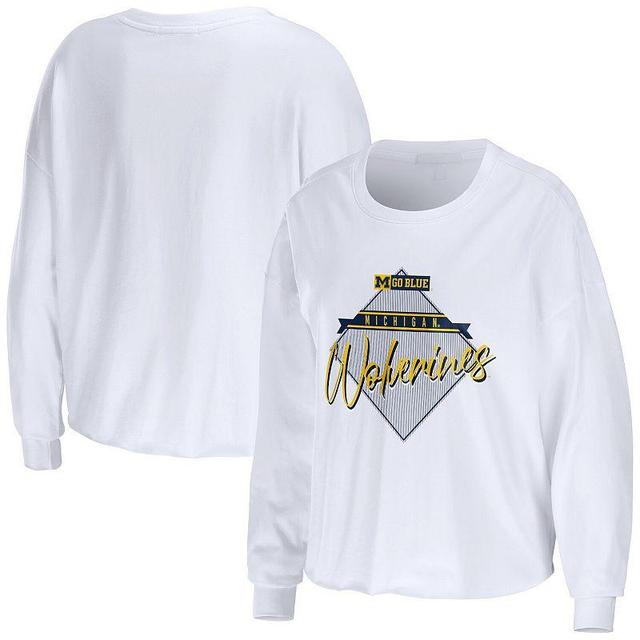 Womens WEAR by Erin Andrews Michigan Wolverines Diamond Long Sleeve Cropped T-Shirt Product Image