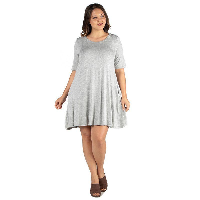 Plus Size 24seven Comfort Apparel Knee Length Pocket T-Shirtdress, Womens Product Image