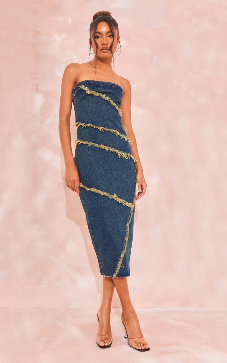 Tall Vintage Mid Wash Bandeau Denim Midi Dress Product Image