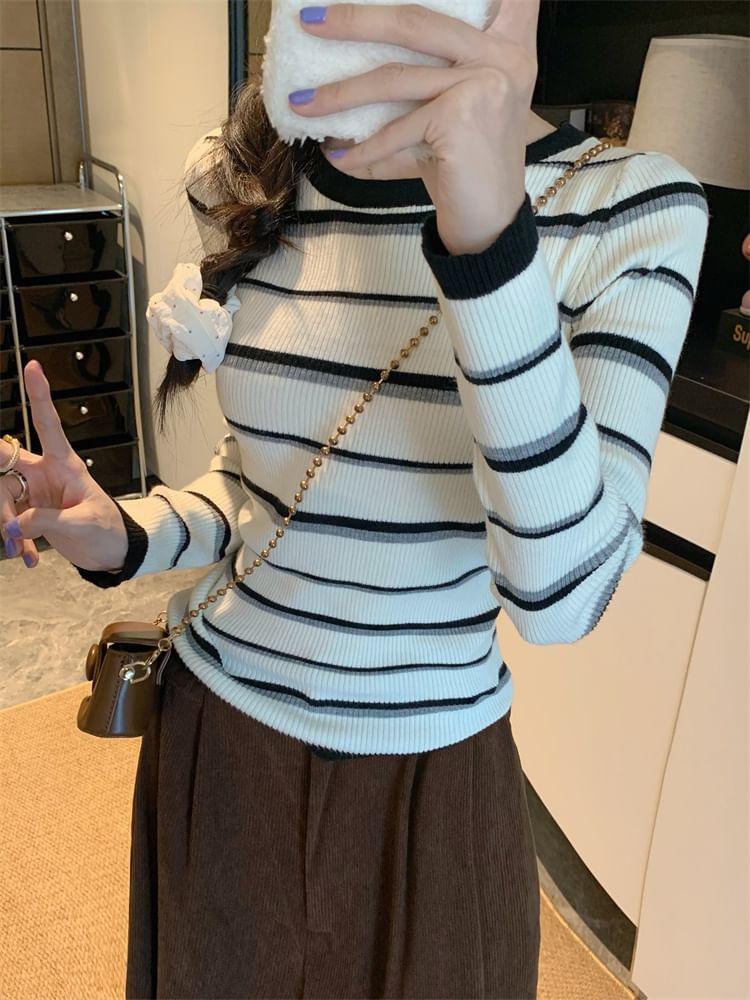 Long-Sleeve Striped Knit Top Product Image