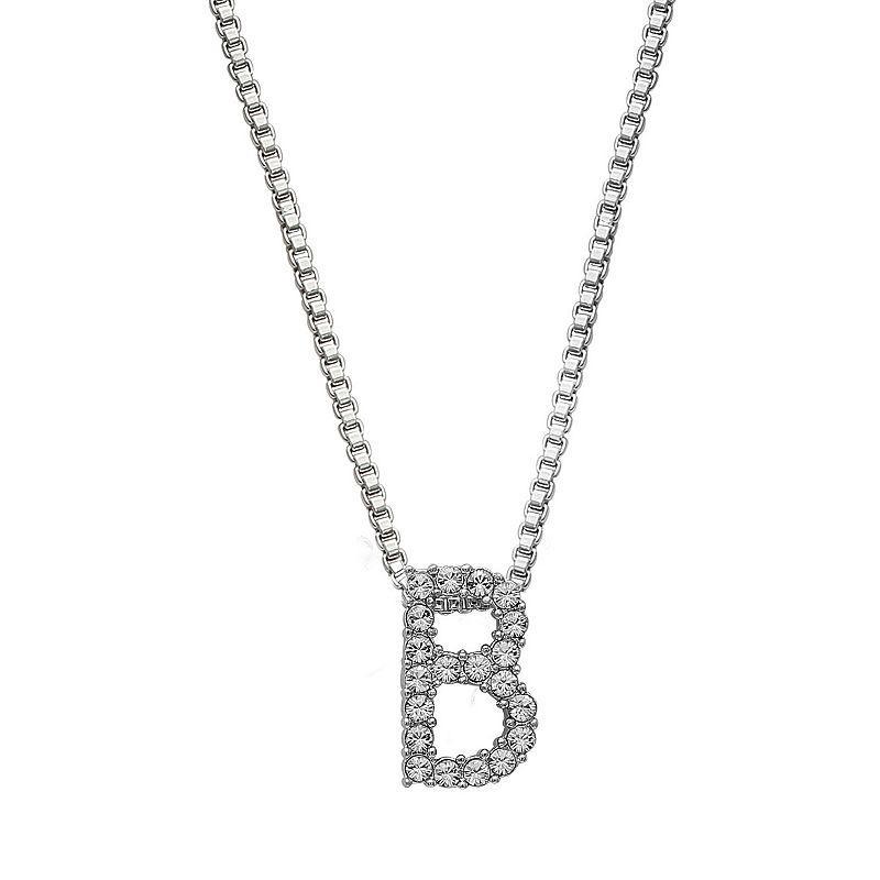 Brilliance Silver Plated Crystal Initial Pendant, Womens White Product Image