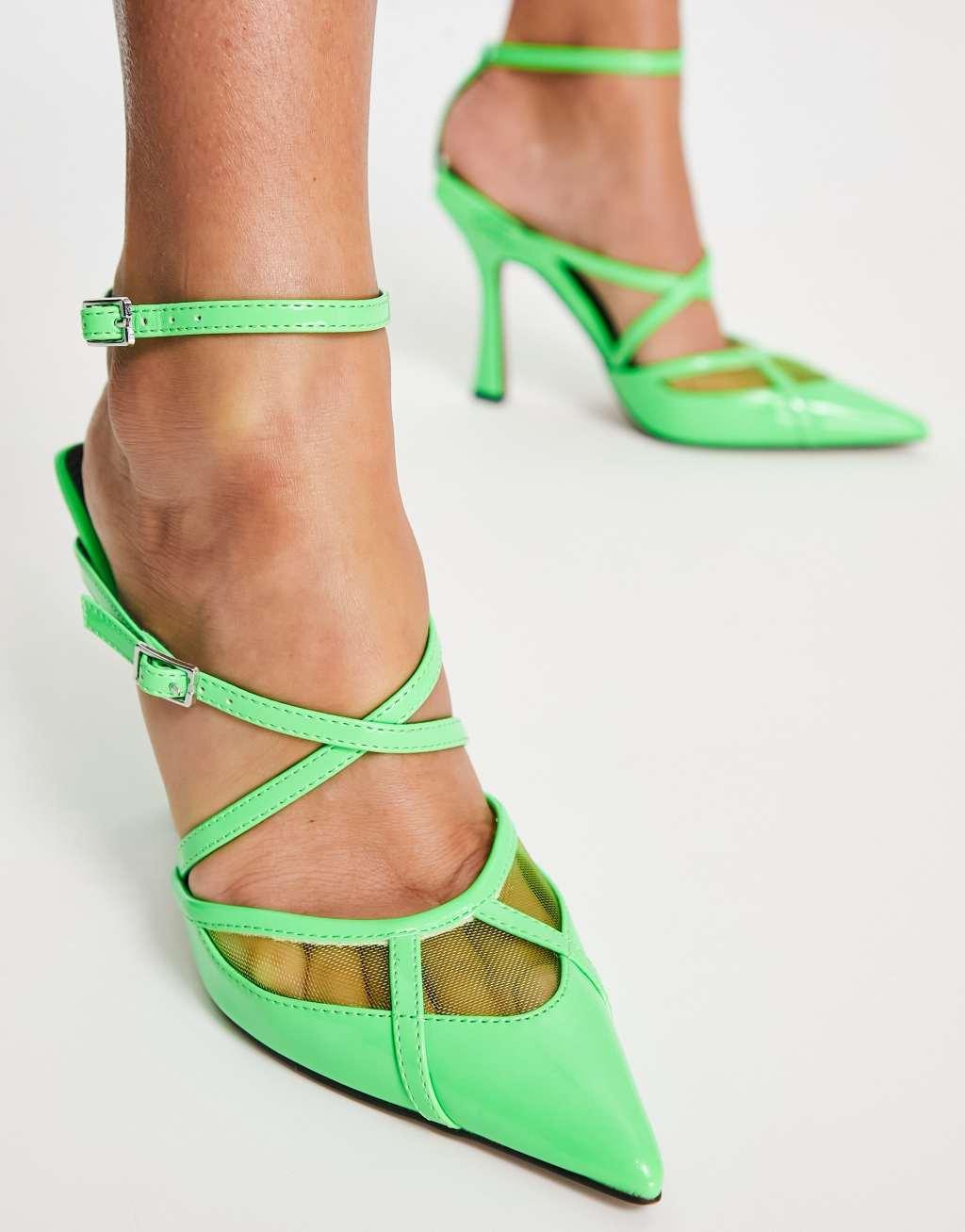 ASOS DESIGN Pia caged high heel shoes in green  Product Image