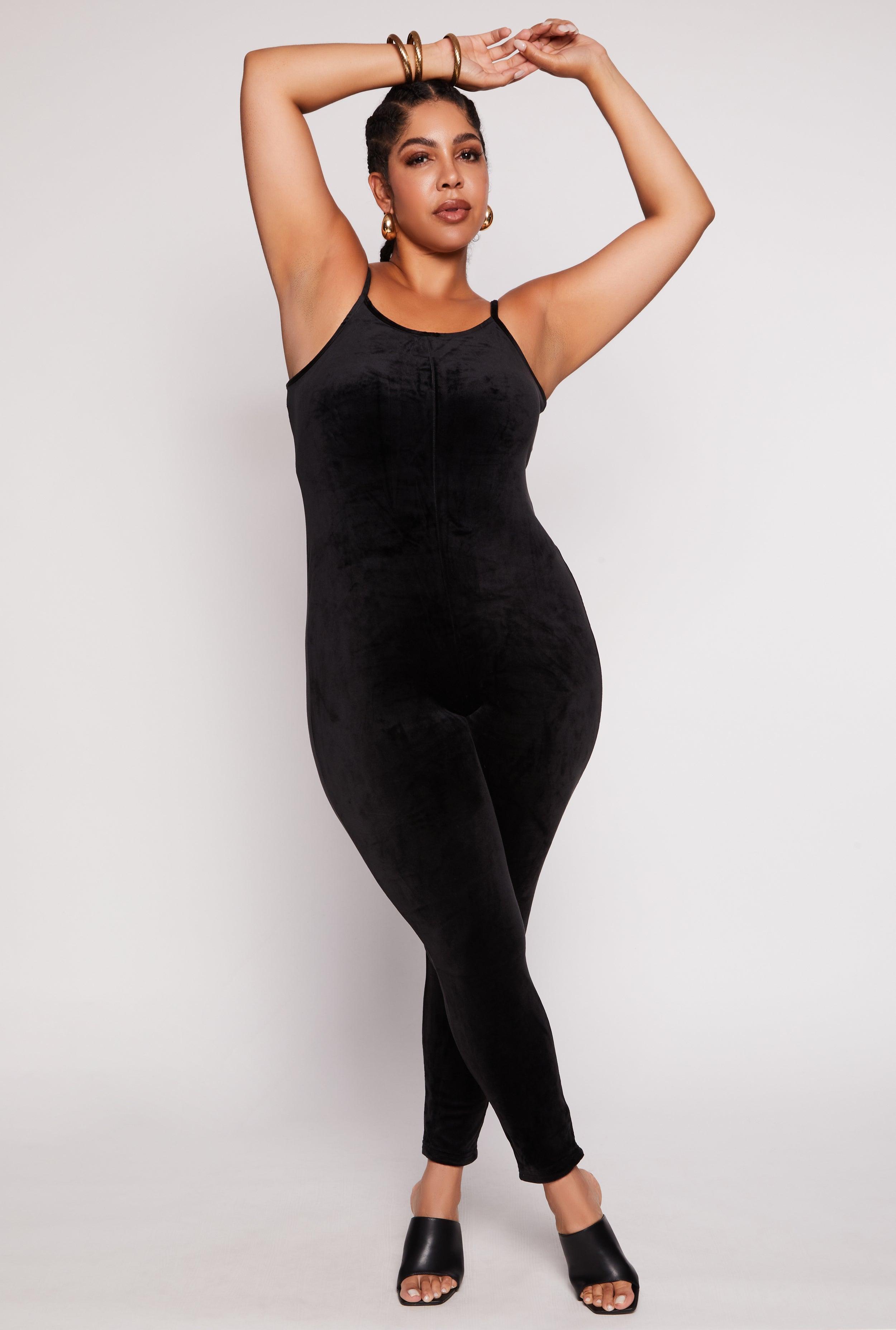 Womens Plus Size Velour Cami Catsuit Product Image