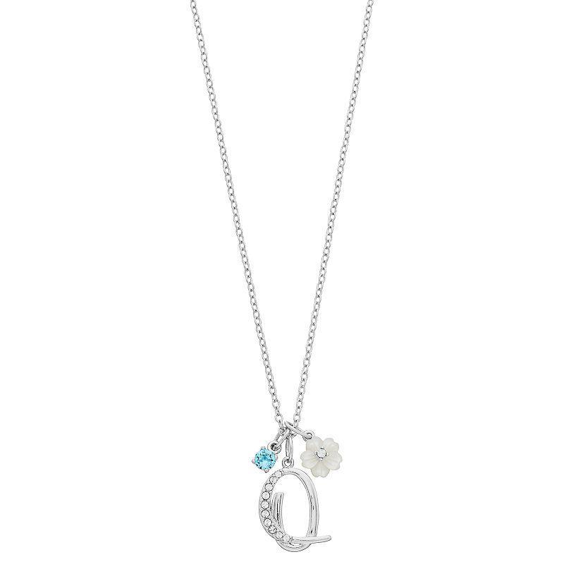 Brilliance Mother-of-Pearl Flower & Initial Pendant Necklace, Womens Blue Product Image