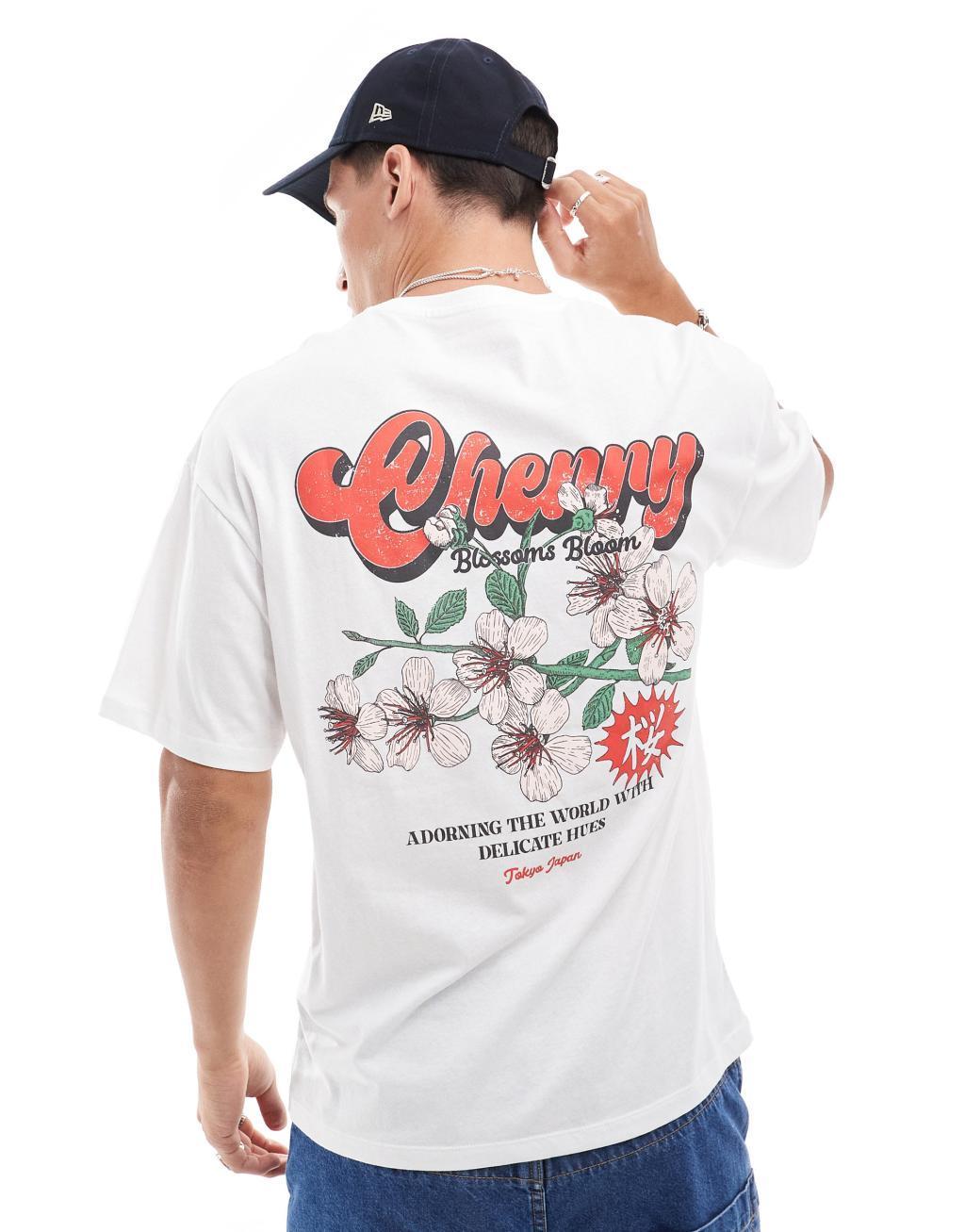 Jack & Jones oversized t-shirt with cherry blossom backprint in white product image