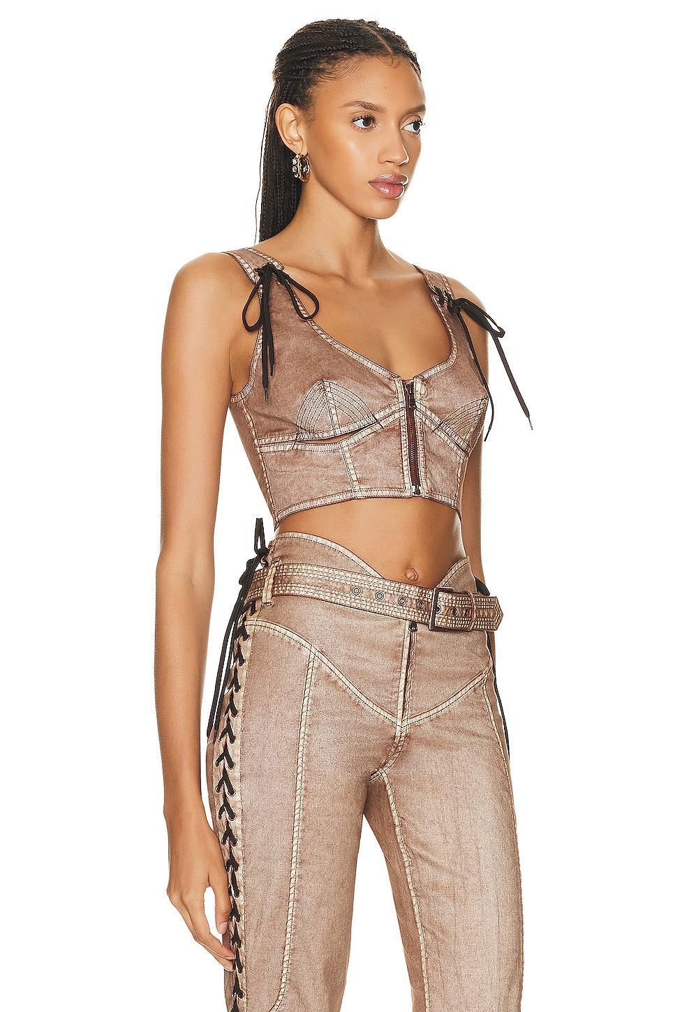 Jean Paul Gaultier X KNWLS Laced Branded Patch Sleeveless Crop Top Brown. (also in 34). Product Image