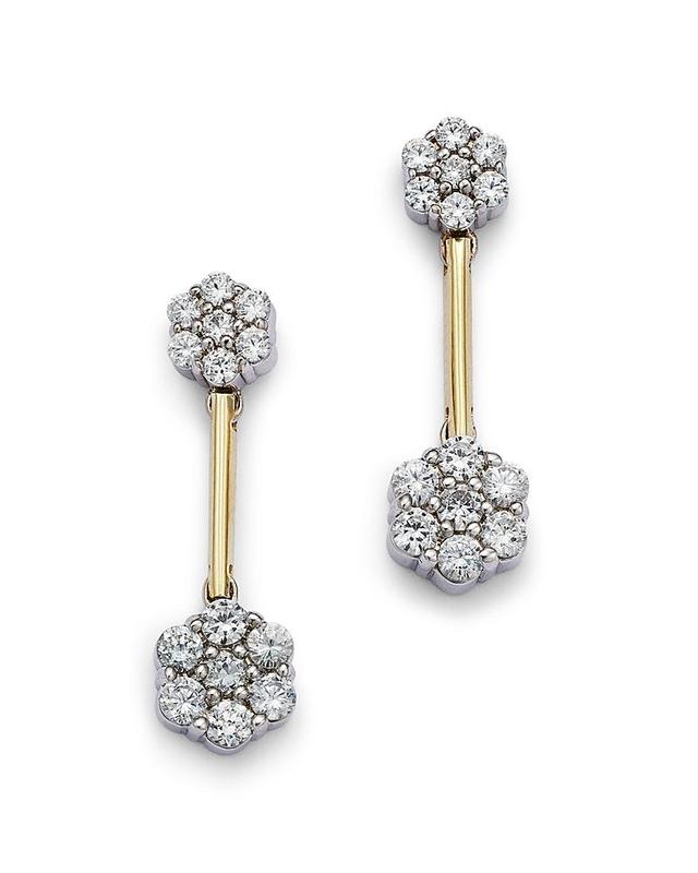 Bloomingdales Diamond Flower Cluster Drop Earrings in 14K Yellow & White Gold, 1.25 ct. t.w. - 100% Exclusive Product Image