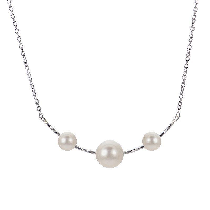 PearLustre by Imperial Sterling Silver Freshwater Cultured Pearl 3-Stone Necklace, Womens Product Image