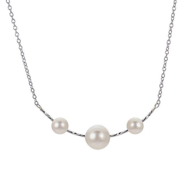 PearLustre by Imperial Sterling Silver Freshwater Cultured Pearl 3-Stone Necklace, Womens Product Image