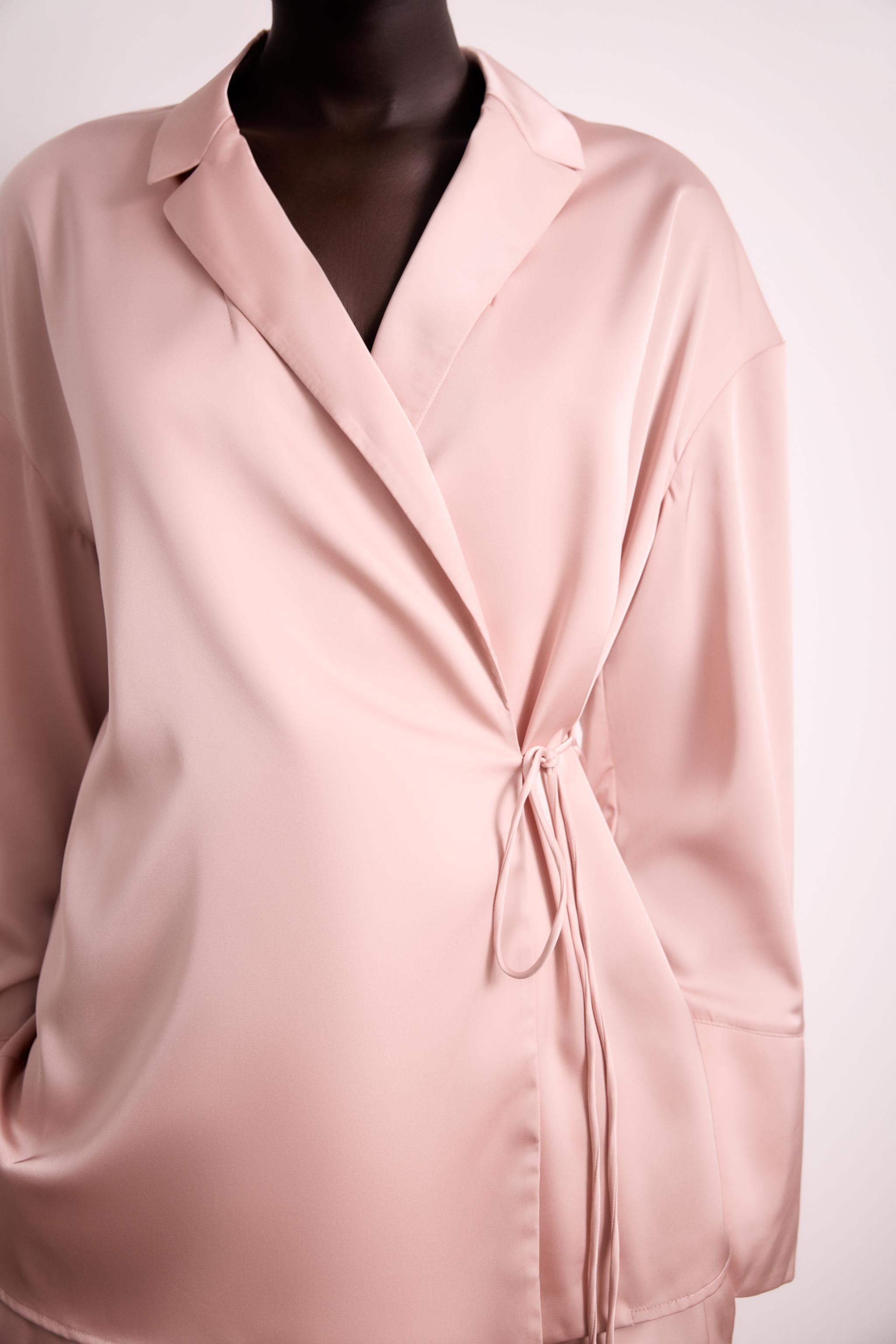 WRAP FRONT SATIN EFFECT PAJAMA SHIRT Product Image