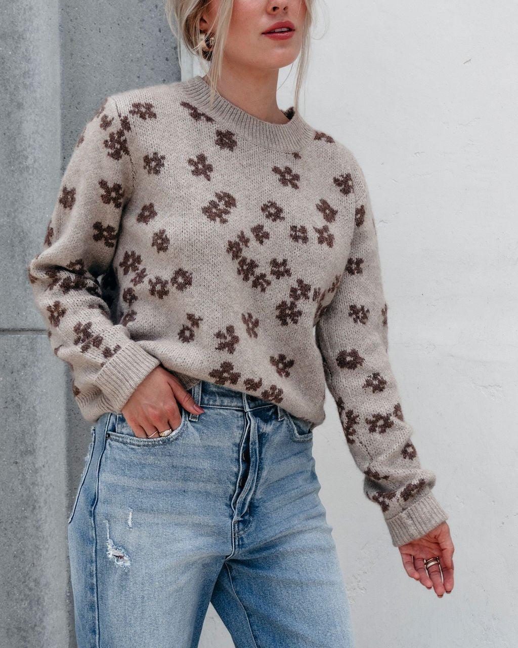 Chunky Daisy Print Sweater - Mocha Product Image