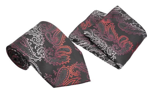 Plum Flame Paisley Pattern Men's Classic Tie and Pocket Square Set Product Image