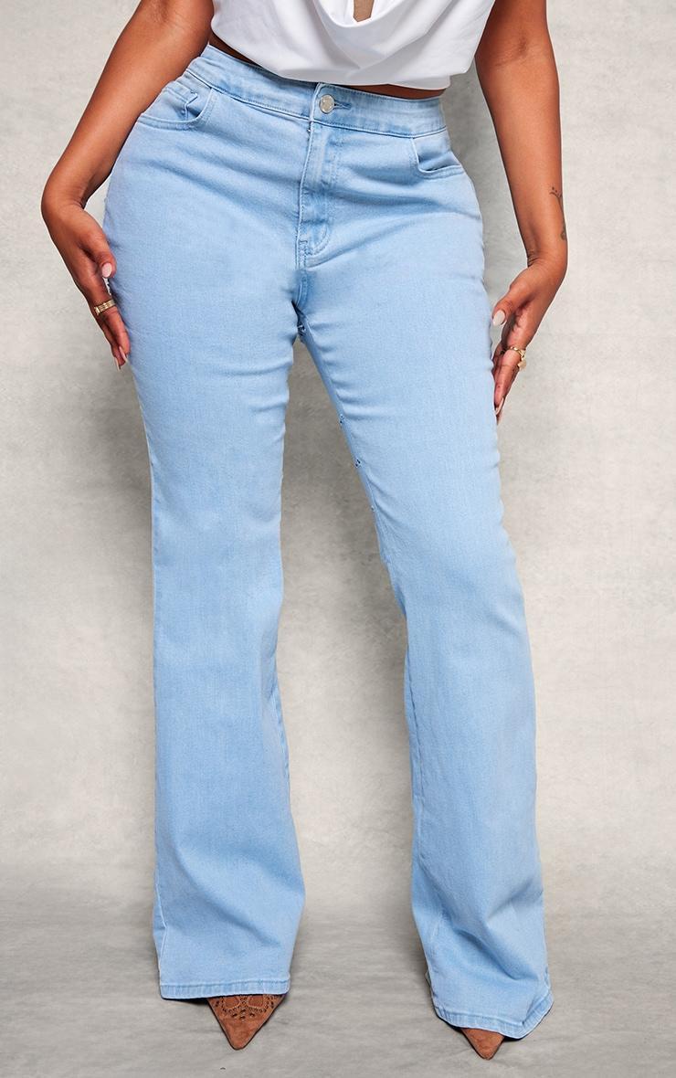 Shape Light Blue Wash Denim Lace Up Back Flare Jeans Product Image