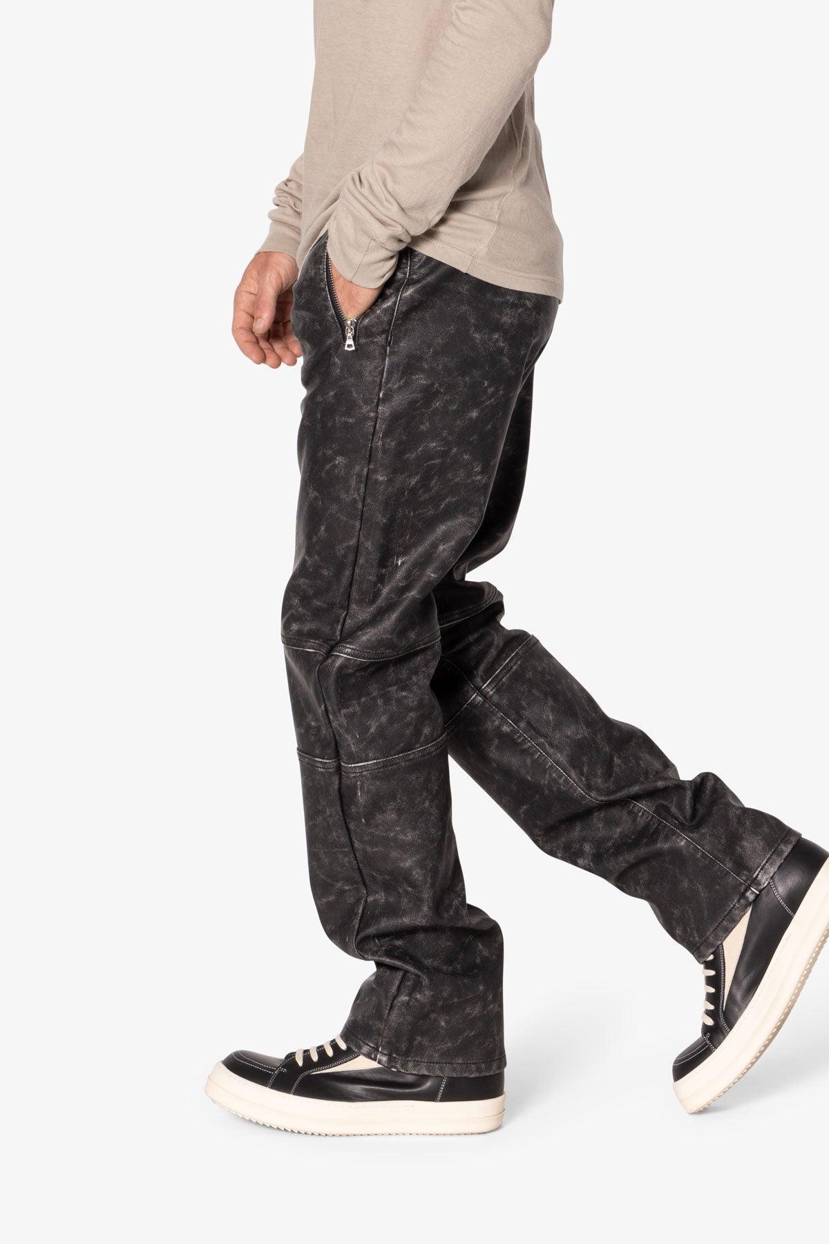 V706 Washed Leather Pants - Black Product Image