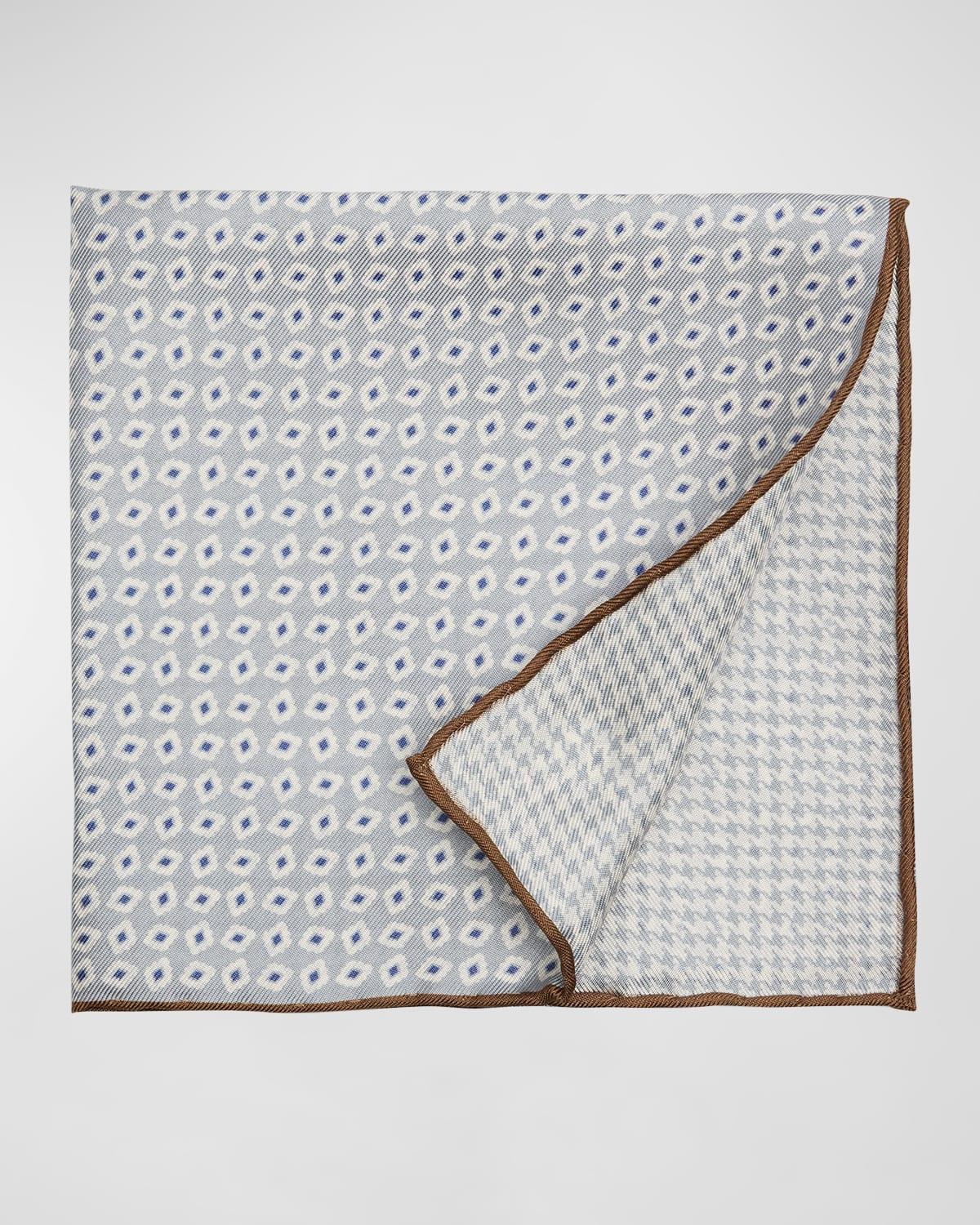 Mens Diamond-Print Reversible Silk Pocket Square Product Image