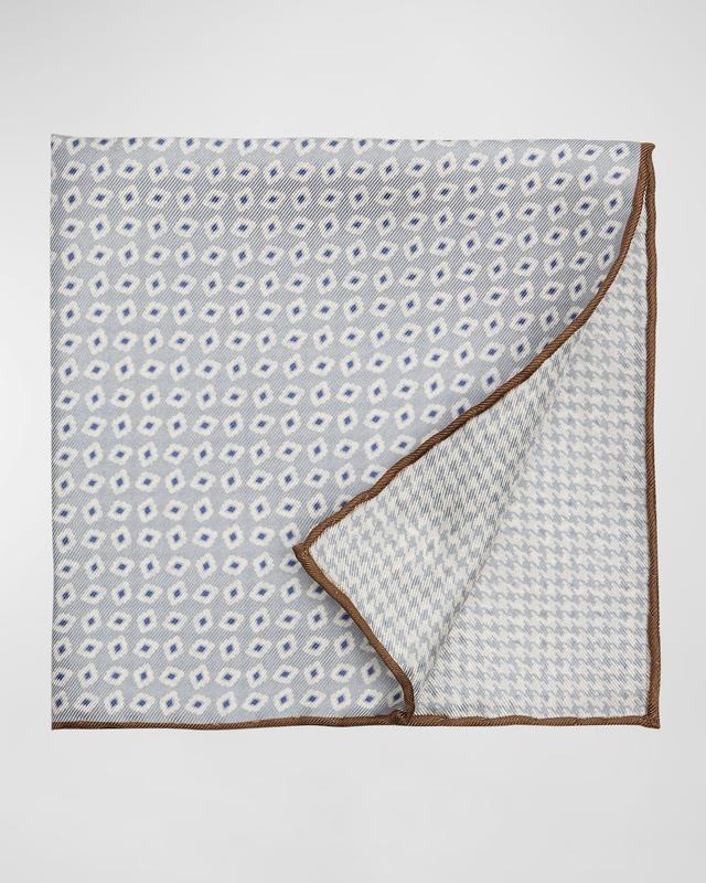 Mens Diamond-Print Reversible Silk Pocket Square Product Image