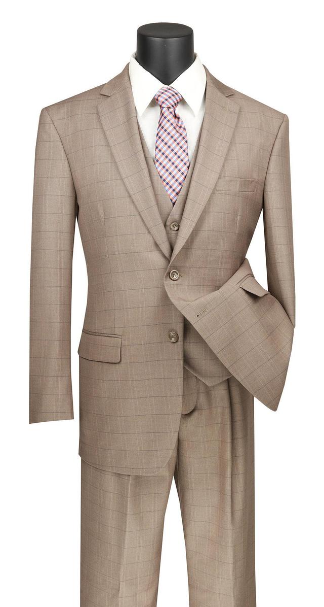 Olympia Collection - Glen Plaid Regular Fit Suit 3 Piece Tan Product Image