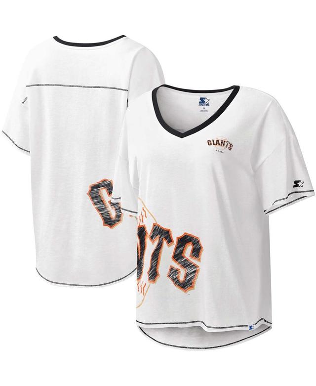 Womens Starter White San Francisco Giants Perfect Game V-Neck T-shirt Product Image