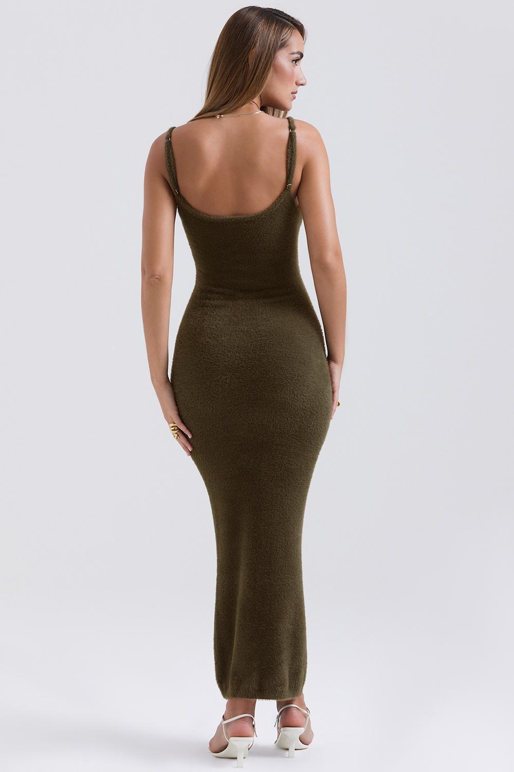 Fayette Khaki Soft Fluffy Knit Maxi Dress Product Image