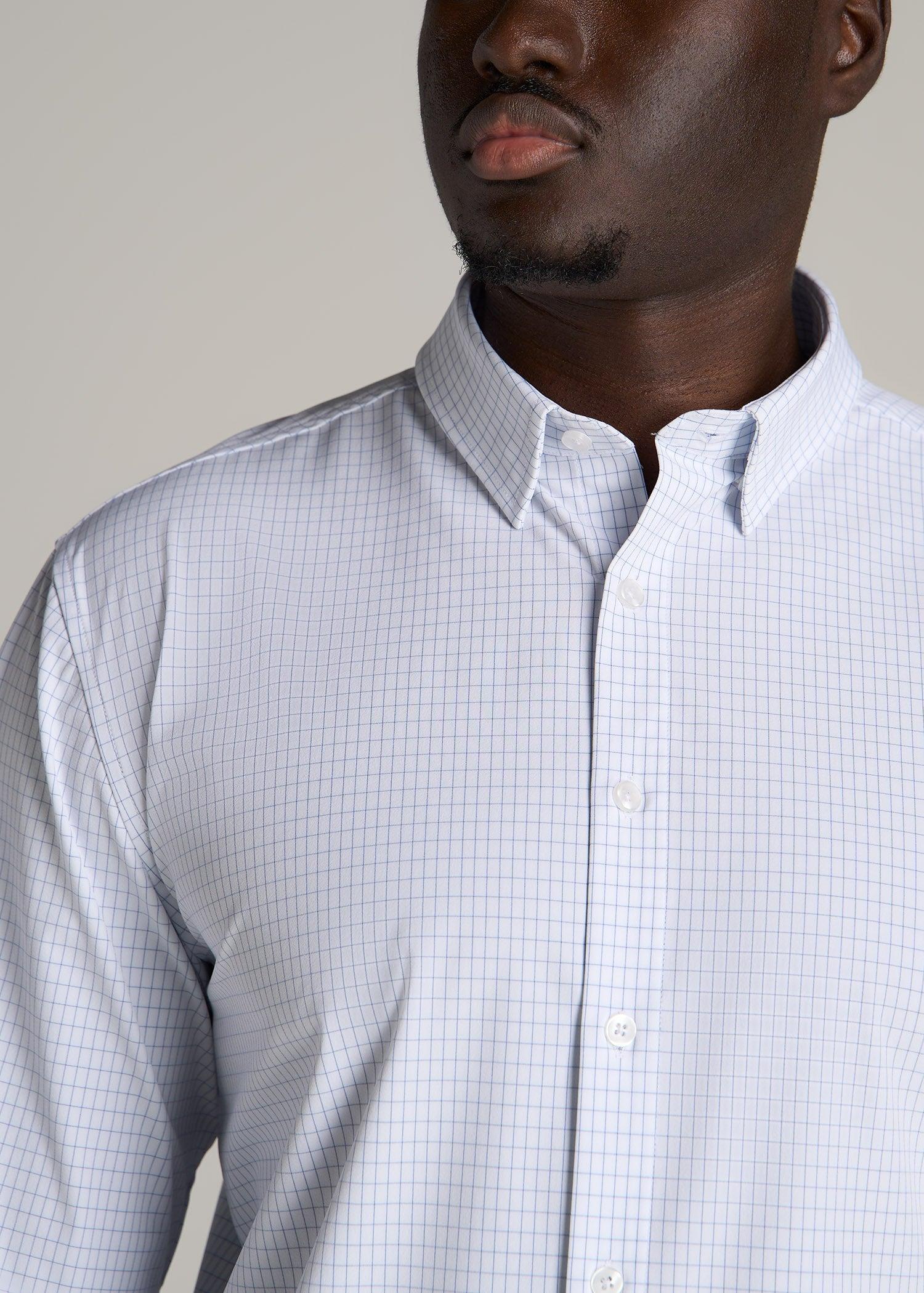 Traveler Stretch Dress Shirt for Tall Men in Medium Blue Mini Grid Product Image