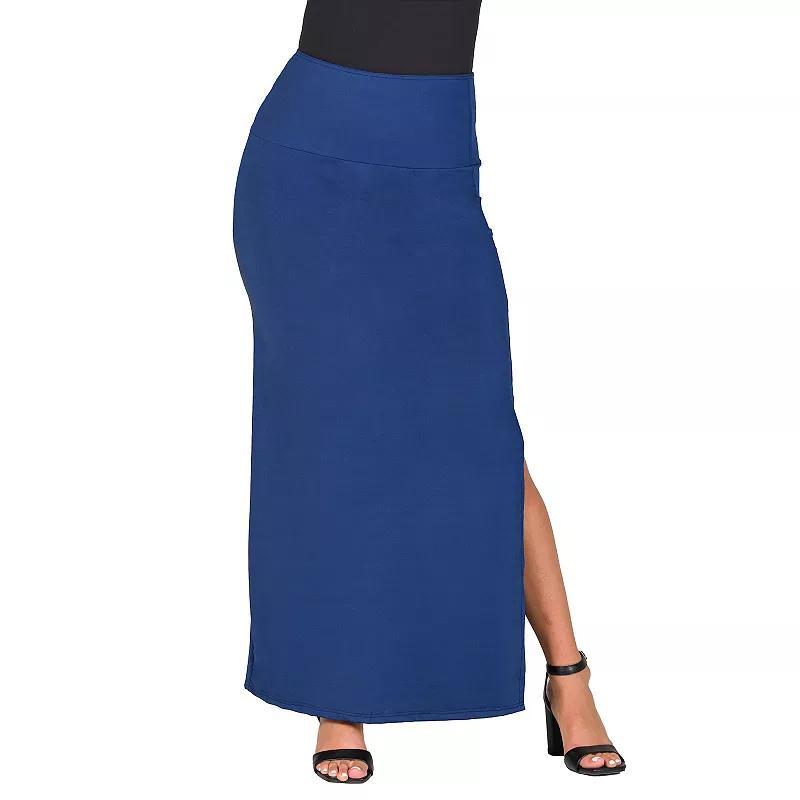 Womens 24Seven Comfort Apparel Versatile Side Slit Elastic Waist Maxi Skirt Blue Product Image