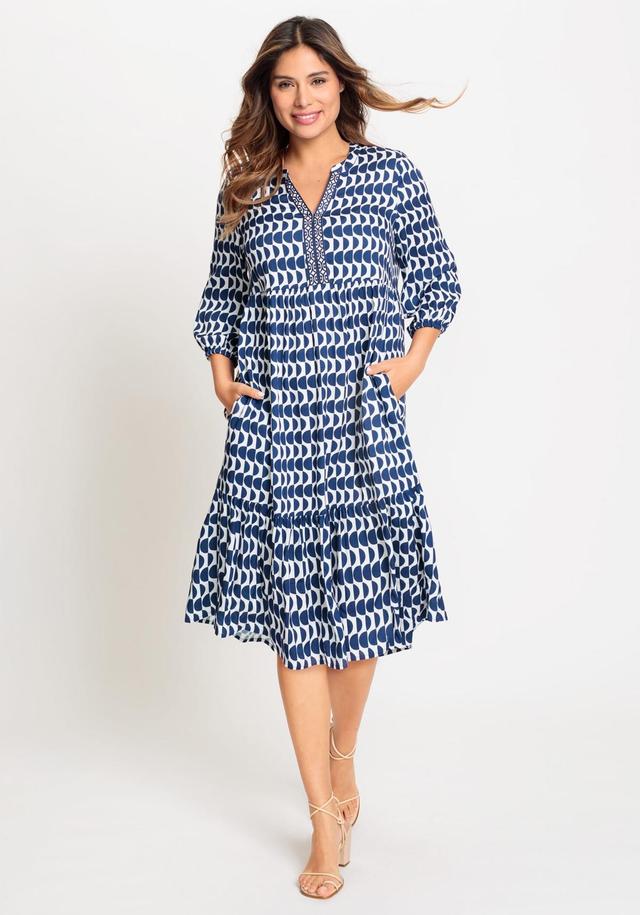 Olsen Womens 100% 3/4 Sleeve Tunic Geo Print Dress with Tiered Hem Product Image