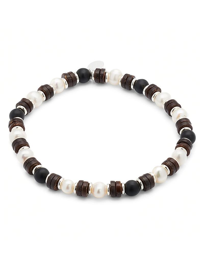 Mens Pearl & Agate Beaded Bracelet Product Image