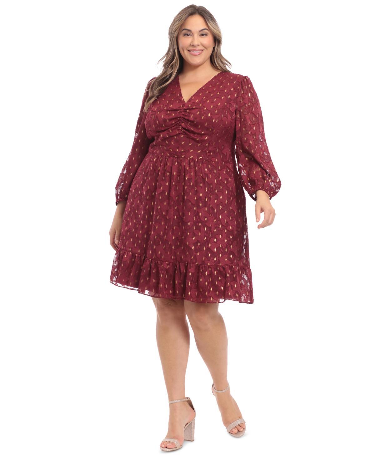 London Times Plus Size Clip-Dot Fit & Flare Dress - Fig product image