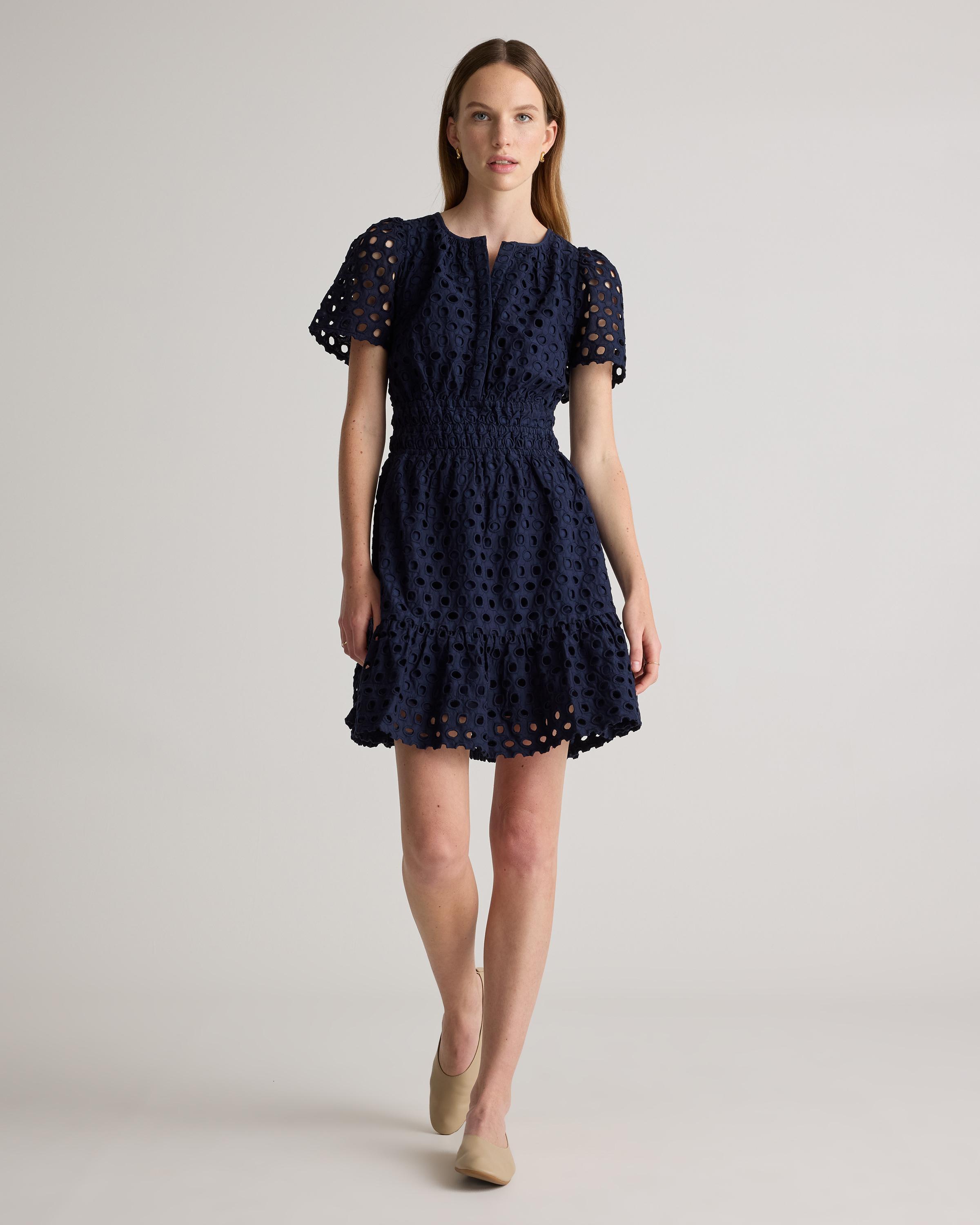 100% Organic Cotton Eyelet Tiered Mini Dress Product Image