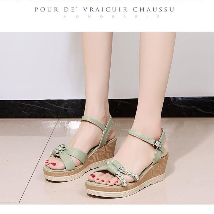 Faux Pearl Wedge Sandals Product Image