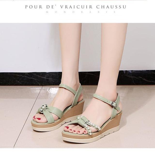 Faux Pearl Wedge Sandals Product Image