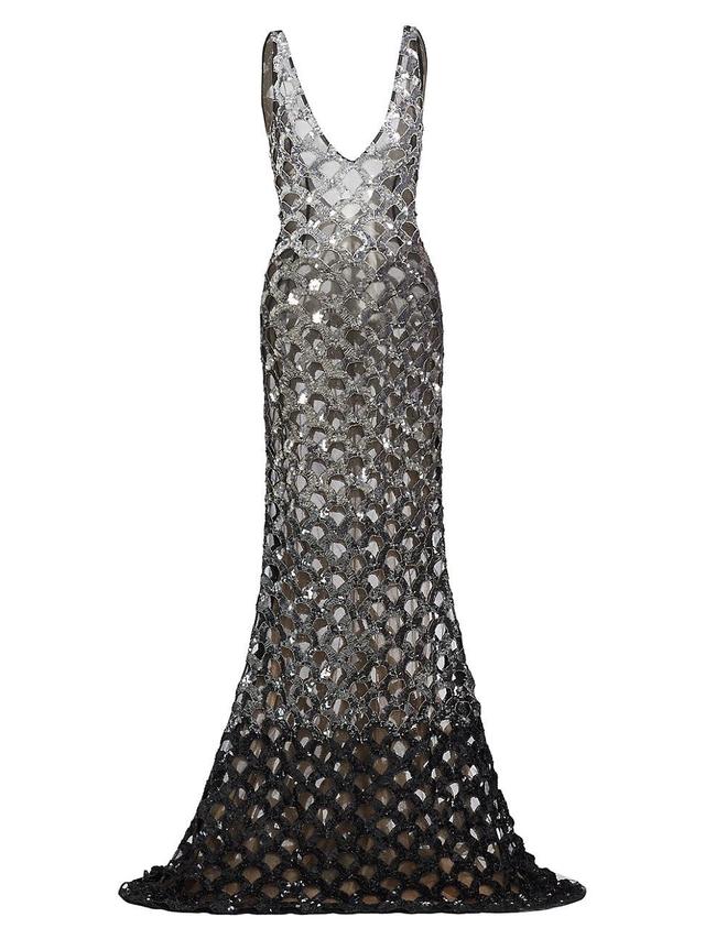 Womens V-Neck Ombr Sequin Cutout Gown Product Image