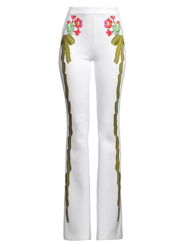 Womens Floral Bonded Stretch Flare Pants Product Image