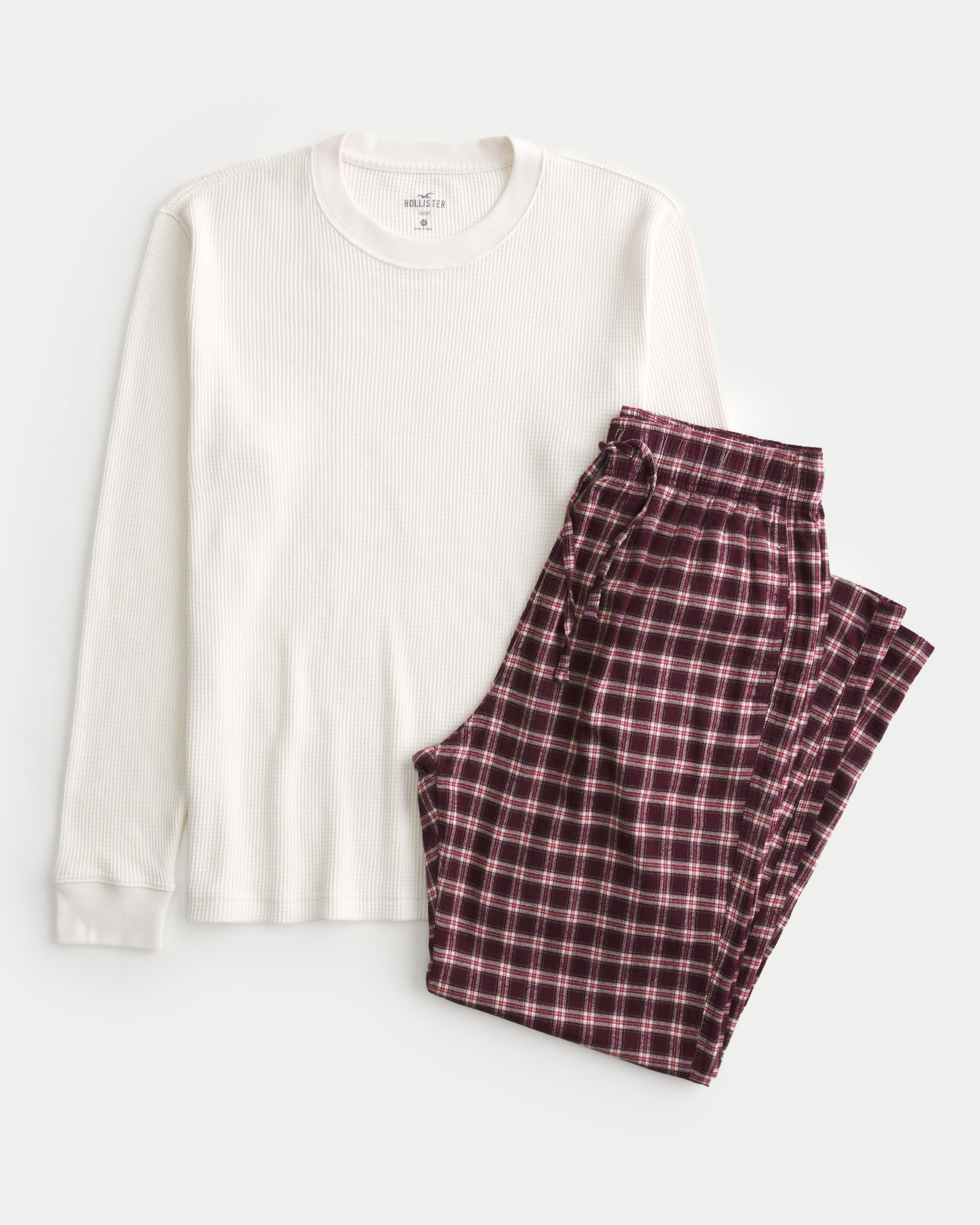 Long-Sleeve Waffle T-Shirt & Flannel Pajama Pants Set Product Image