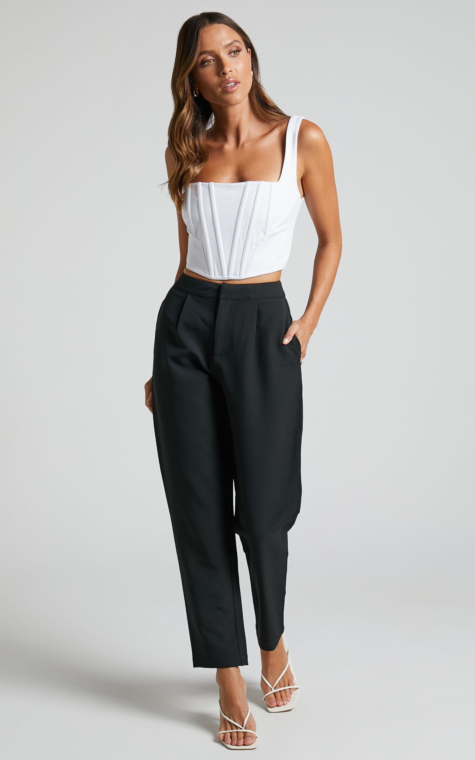 Damika Pants - High Waist Cropped Pin Tuck Pants in Black Product Image