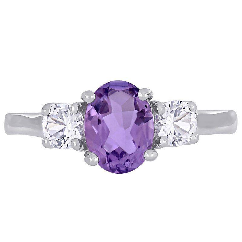 Stella Grace Sterling Silver Amethyst & Lab Created White Sapphire 3-Stone Ring, Womens Multicolor Product Image