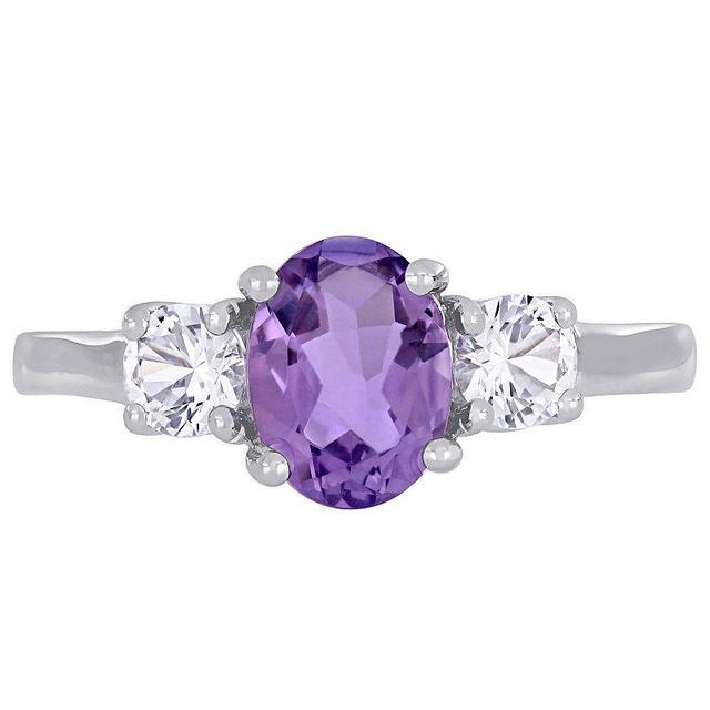 Stella Grace Sterling Silver Amethyst & Lab Created White Sapphire 3-Stone Ring, Womens Multicolor Product Image