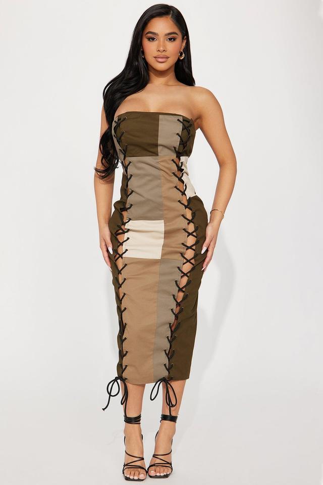 On Edge Lace Up Maxi Dress - Green/combo Product Image