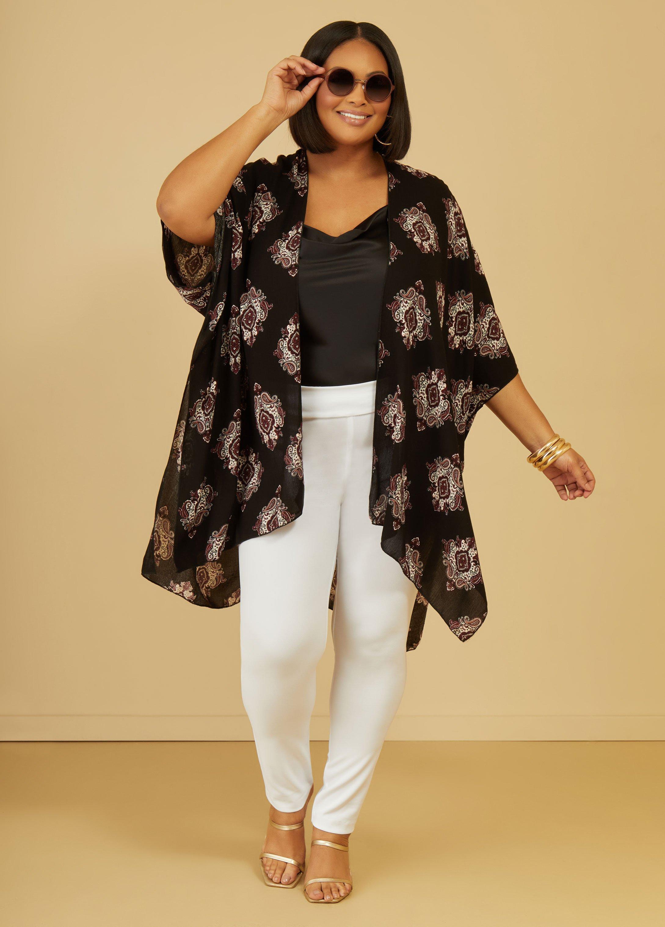 Plus Size Paisley Textured Kimono Ashley Stewart Product Image