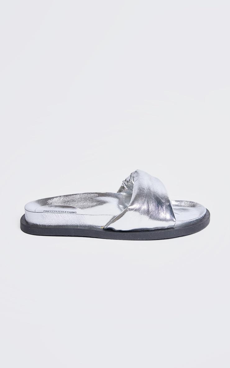 Silver Real Leather Round Toe Cross Strap Footbed Sandals Product Image