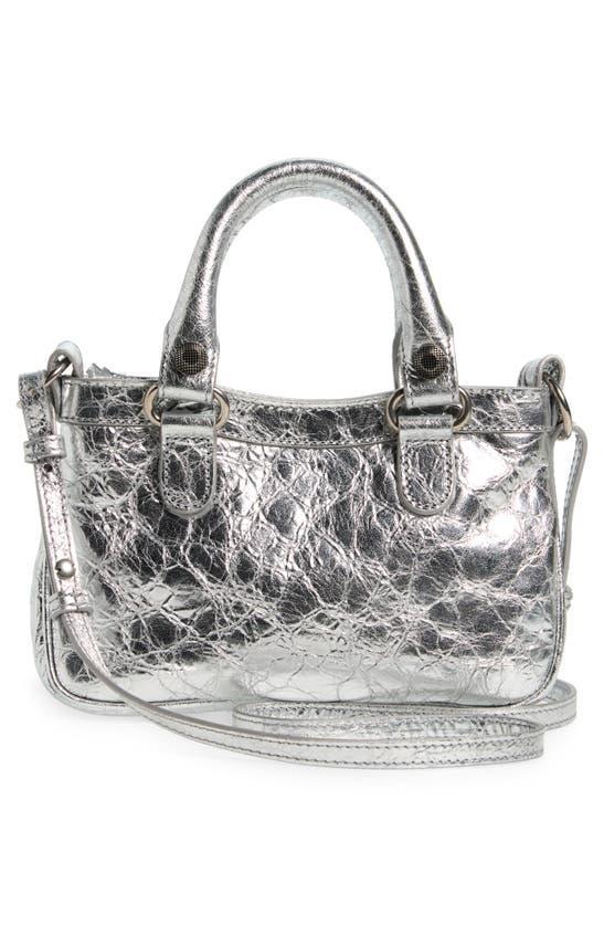 BALENCIAGA Mini Neo Cagole Metallic Leather Tote In Silver Product Image