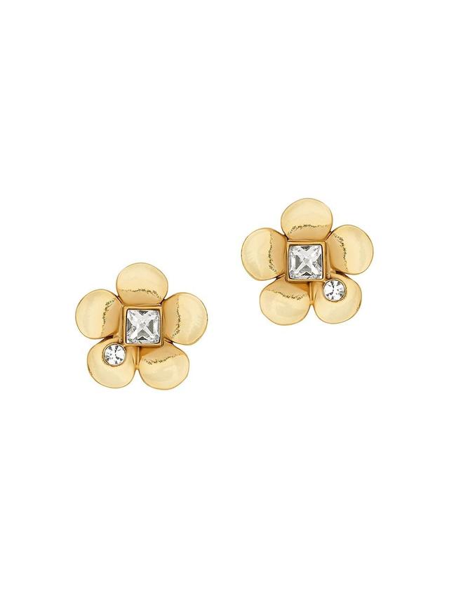 Womens 24K-Gold-Plated & Crystal Flower Stud Earrings Product Image