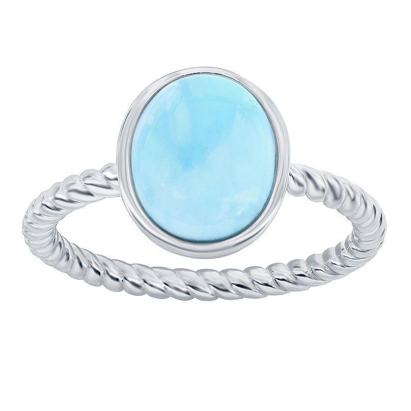 Sterling Silver Oval Larimar Rope Design Band Ring Product Image