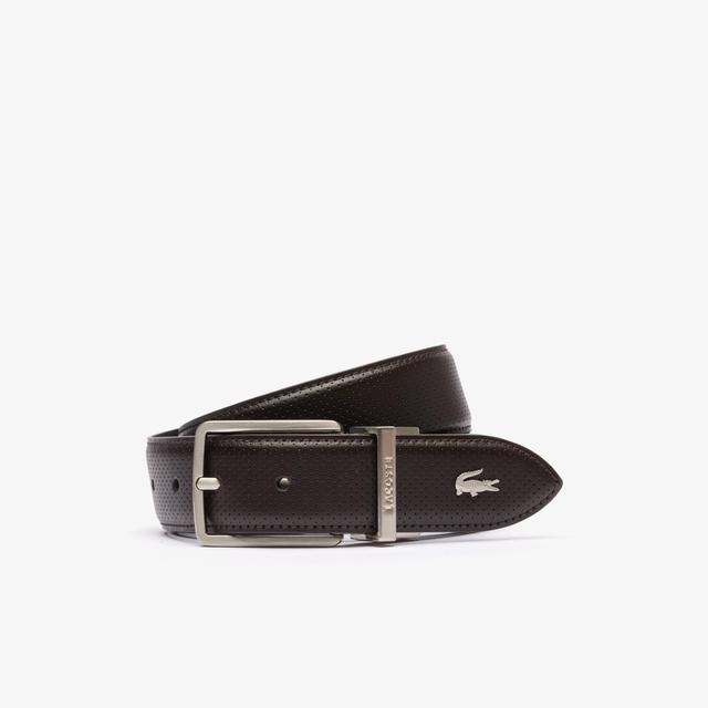 Men's Lacoste Engraved Buckle Reversible Piqué Leather Belt Product Image