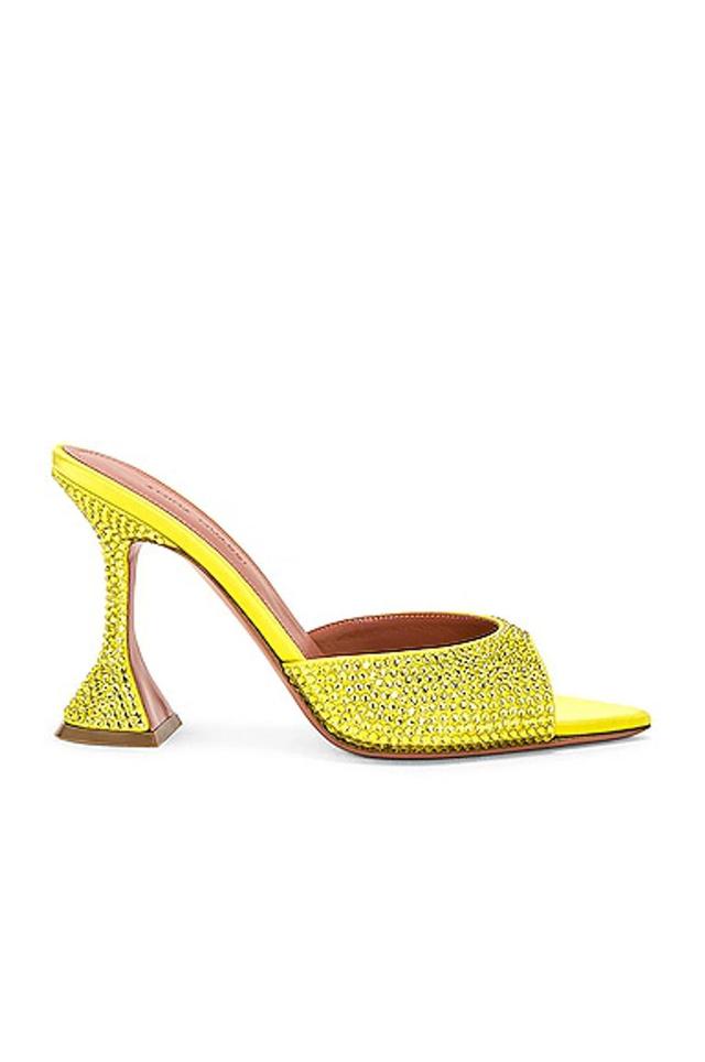 Caroline 95 Crystal-embellished Satin Mules In Yellow Product Image