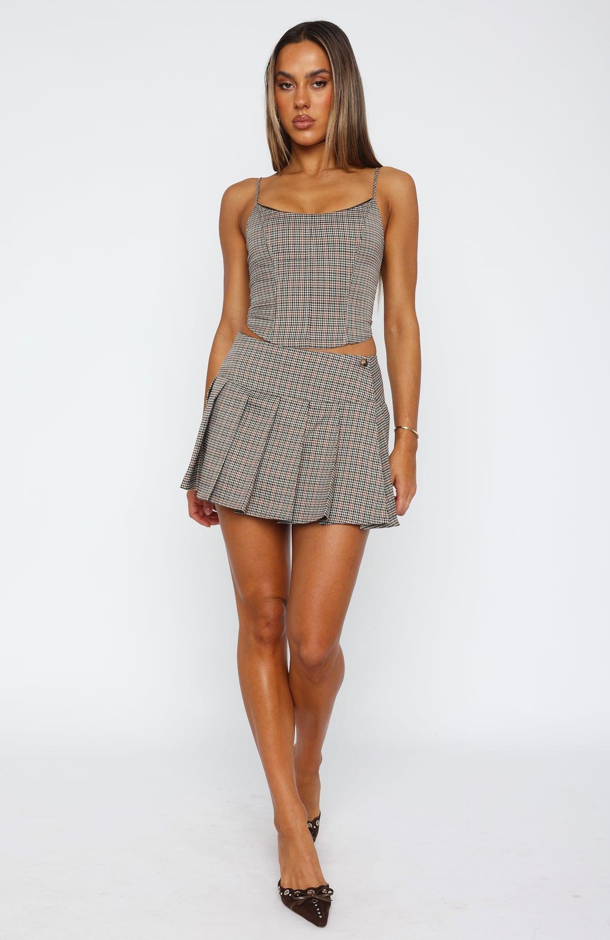 So Simple Pleated Mini Skirt Brown Plaid Product Image