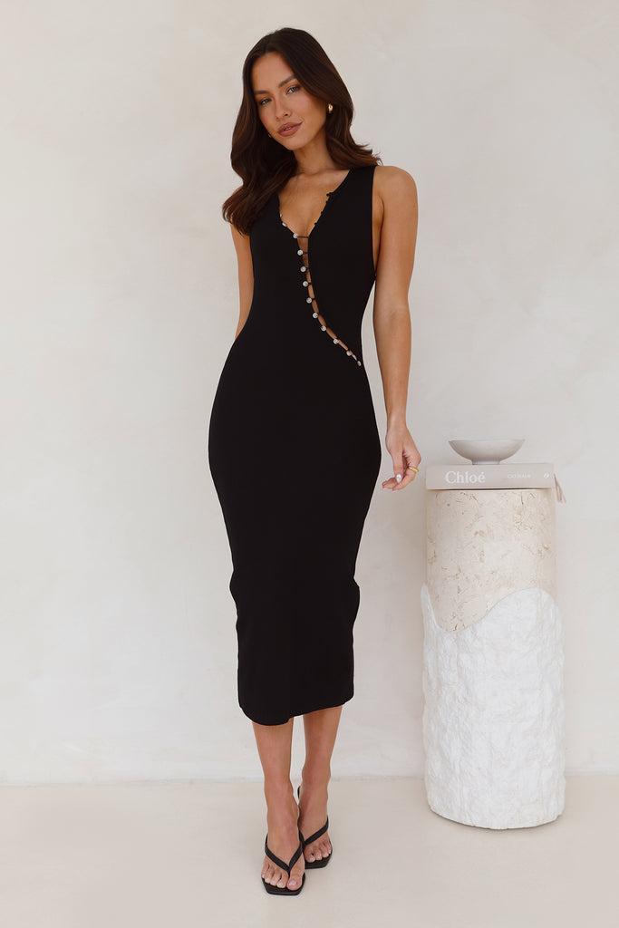 Everyday Wear Ribbed Midi Dress Black Product Image