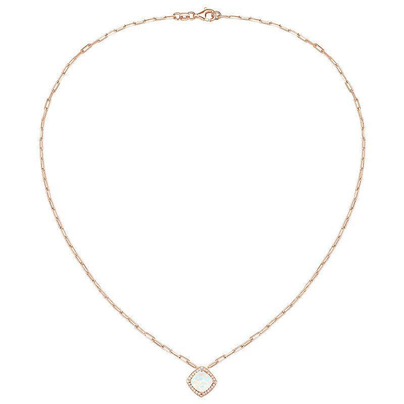 14k Rose Gold Over Silver Lab-Created Opal & White Sapphire Pendant Necklace, Womens Product Image